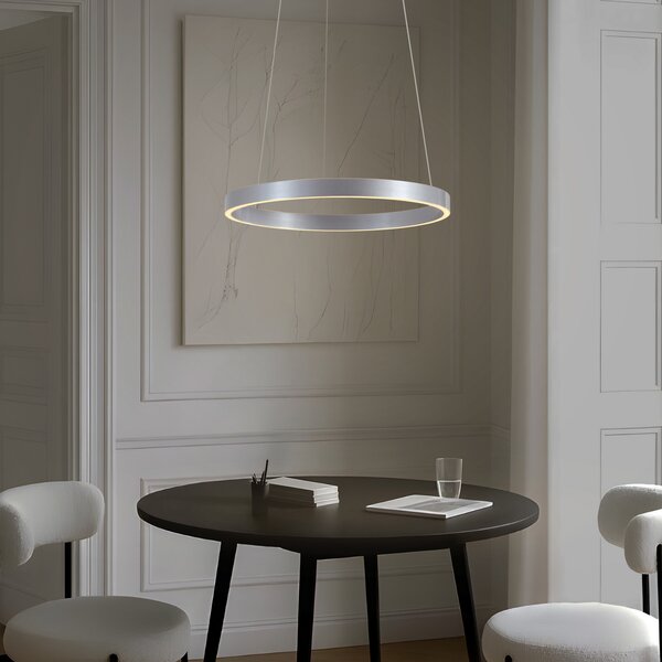 Lucande Yonam LED viseća svjetiljka, Ø 60 cm, 1 žarulja, aluminij, CCT, prigušiva, Metalik, Dnevni boravak/blagovaonica, Metal