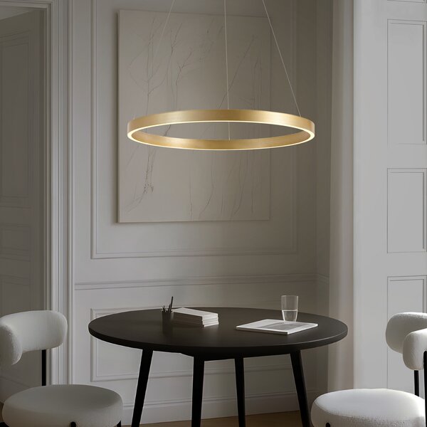 Lucande Yonam LED viseća svjetiljka, Ø 80 cm, 1 žarulja, zlatna, CCT, prigušiva, Zlato / mjed, Dnevni boravak/blagovaonica, Metal