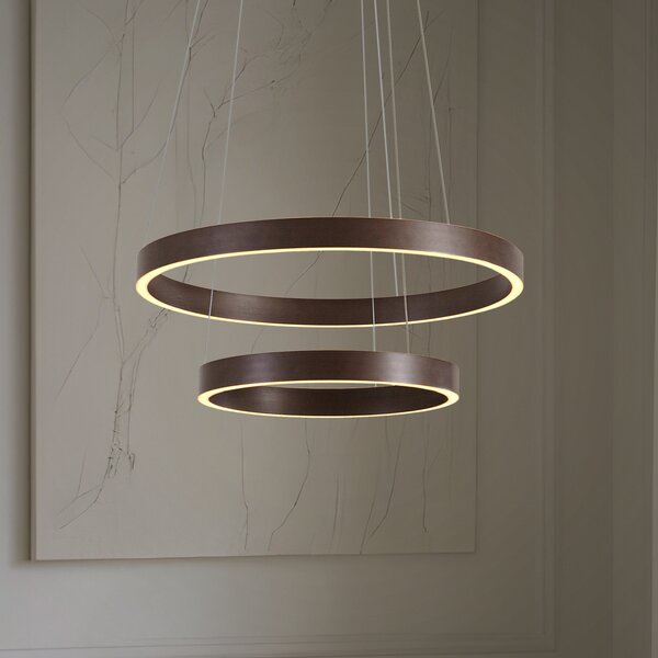 Lucande Yonam LED viseća svjetiljka, Ø 60 cm, 2 žarulje, smeđa, CCT, prigušiva, Smeđa / hrđa, Dnevni boravak/blagovaonica, Metal