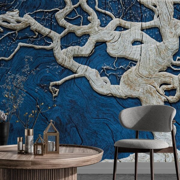 Tapeta apstraktno stablo na drvu s plavim kontrastom