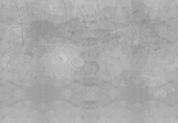 Foto tapeta - Ilustracija cvijeća na betonu (147x102 cm)