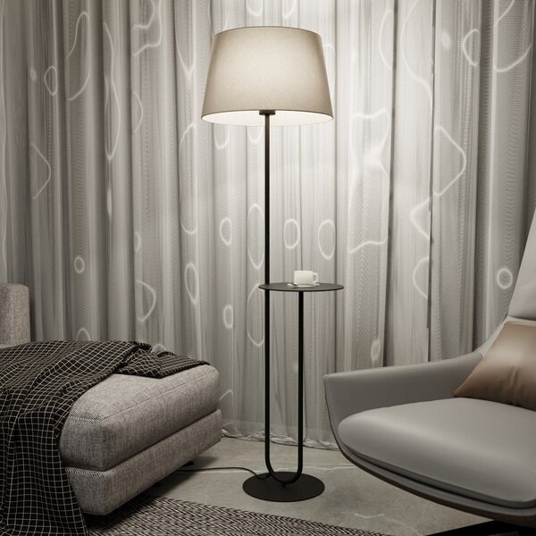 EMIBIG LIGHTING Podna lampa Hotel, bež/crna, visina 150 cm, tkanina/metal, Bež, Dnevni boravak/blagovaonica, Tkanina / tekstil