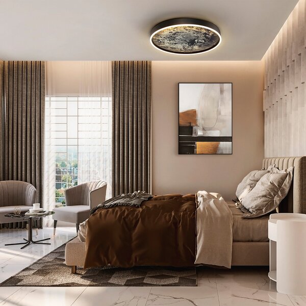 Schuller Valencia LED stropna svjetiljka Stone Ø 60 cm, CCT, crna, metal, akril, Crno, Dnevni boravak/blagovaonica, Metal
