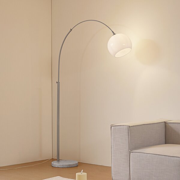 Lindby lučna lampa Alverton, bijela/nikal, staklo, 197 cm, Bijela, Dnevni boravak/blagovaonica, Metal