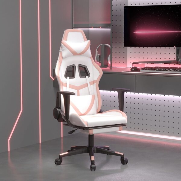VidaXL Masažna igraća stolica s osloncem bijelo-ružičasta umjetna koža