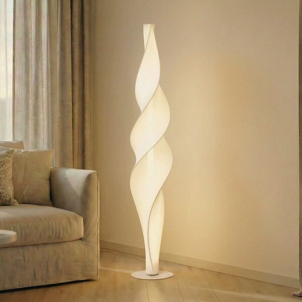 Lucande LED podna lampa Novelle, bijela, CCT, visina 137 cm, prigušiva, Bijela, Dnevni boravak/blagovaonica, Plastika