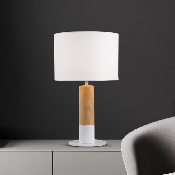 Viokef Stolna lampa Carroll, svijetlo drvo/bijela, visina 43 cm, tkanina, Bijela, Dnevni boravak/blagovaonica, Tkanina / tekstil