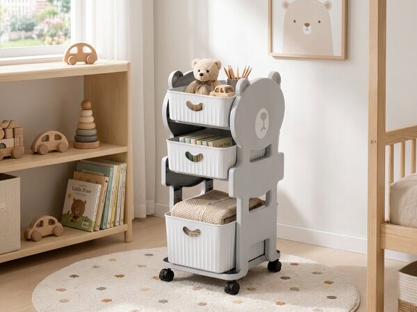 Dječji regal na kotačićima BEARRY 68x35x29 cm, sivi