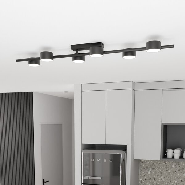 EMIBIG LIGHTING Stropni reflektor Bet, duljina 100 cm, crni, metalni, 6 žarulja., prigušiva, Crno, Dnevni boravak/blagovaonica, Metal