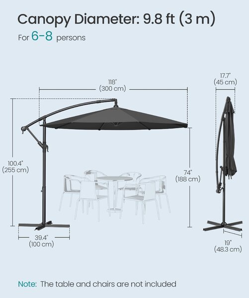 SONGMICS konzolni vrtni suncobran, 3 m, sivi