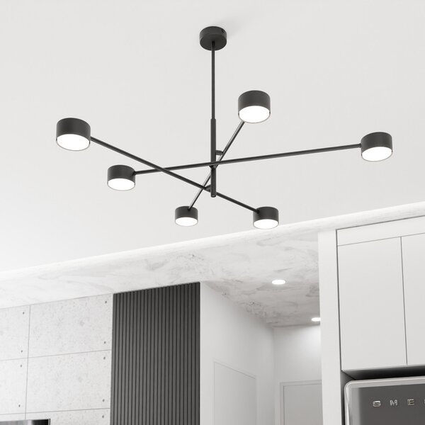 EMIBIG LIGHTING Viseća lampa Natsu, duljina 84 cm, metalna, 6 žarulja., prigušiva, Crno, Dnevni boravak/blagovaonica, Metal