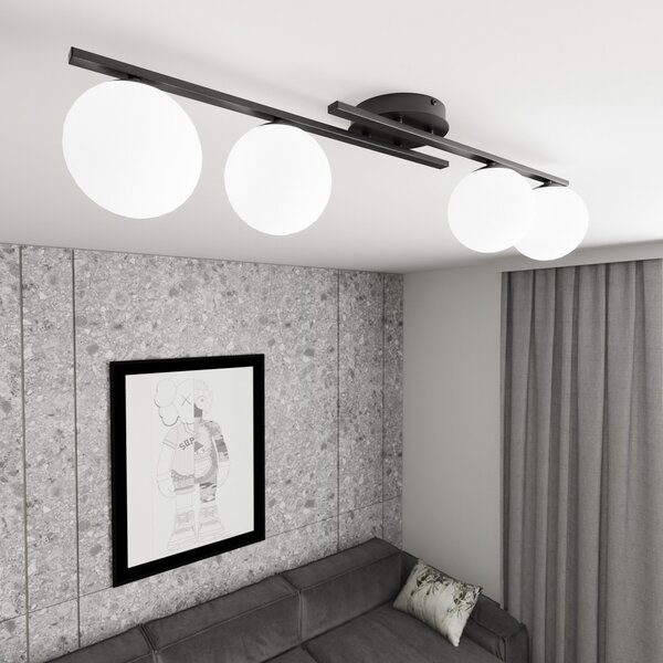 EMIBIG LIGHTING Stropna svjetiljka Cairo, crna/opal, duljina 87 cm, 4 žarulje., prigušiva, Crno, Dnevni boravak/blagovaonica, Metal