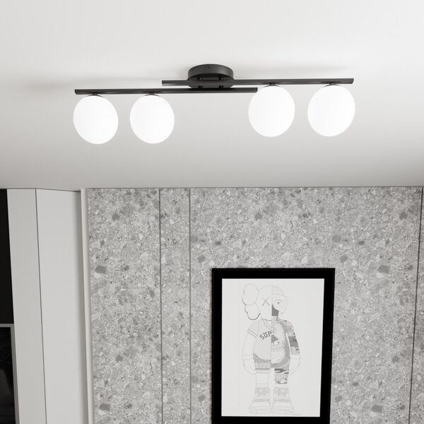 EMIBIG LIGHTING Stropna svjetiljka Cairo, crna/opal, duljina 87 cm, 4 žarulje., prigušiva, Crno, Dnevni boravak/blagovaonica, Metal