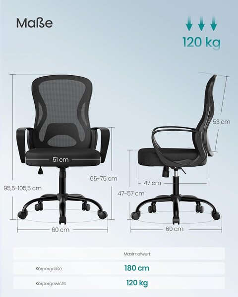 Ergonomska crna mrežasta uredska stolica s kotačima