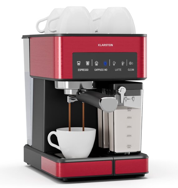 Klarstein aparat za kavu 1,8 L s pjenilicom za mlijeko, aparat za kavu s polugom 20 bara, mali aparat za mljevenu kavu snage 1350 W, aparat za kavu barista za ice cafe cappuccino latte espresso