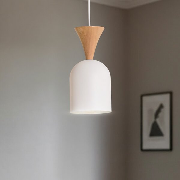 Lamkur Nolan viseća lampa, Ø 11 cm, bijela/hrast, metal/drvo, prigušiva, Bijela, Dnevni boravak/blagovaonica, Metal