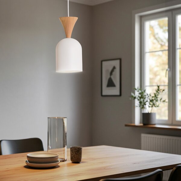 Lamkur Nolan viseća lampa, Ø 11 cm, bijela/hrast, metal/drvo, prigušiva, Bijela, Dnevni boravak/blagovaonica, Metal
