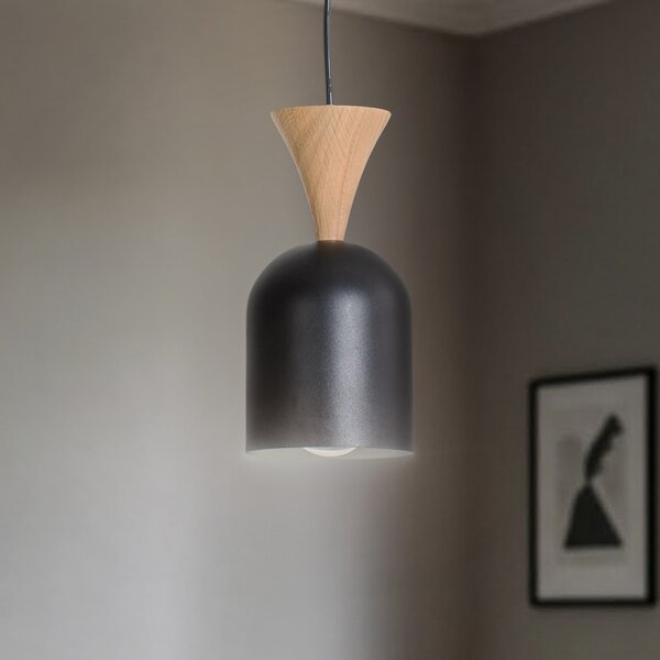 Lamkur Nolan viseća lampa, Ø 11 cm, crna/hrast, metal/drvo, prigušiva, Crno, Dnevni boravak/blagovaonica, Metal