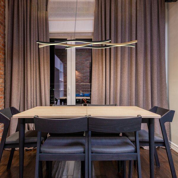 Globo LED viseća lampa Geronimo, duljina 108 cm, crna/drveni izgled, Crno, Dnevni boravak/blagovaonica, Aluminij