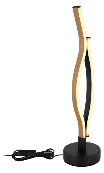 Globo LED stolna lampa Geronimo, visina 47 cm, crna/drveni izgled, Crno, Dnevni boravak/blagovaonica, Aluminij