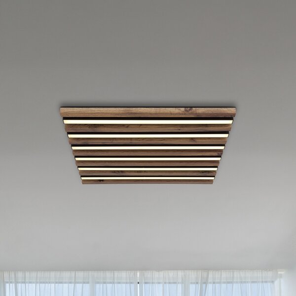Globo LED stropna lampa Hayden, duljina 45 cm, crna/tamno drvo, Crno, Dnevni boravak/blagovaonica, Aluminij