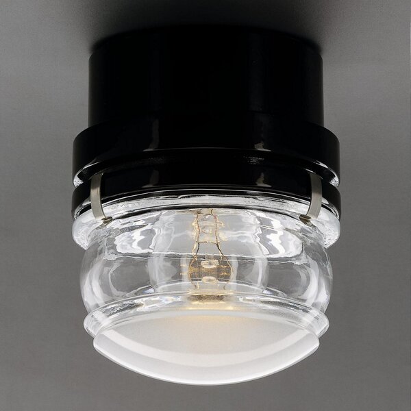 Oluce LED zidna svjetiljka Fresnel, crna, aluminij, staklo, 2700 K, Crno, kupaonica, Metal