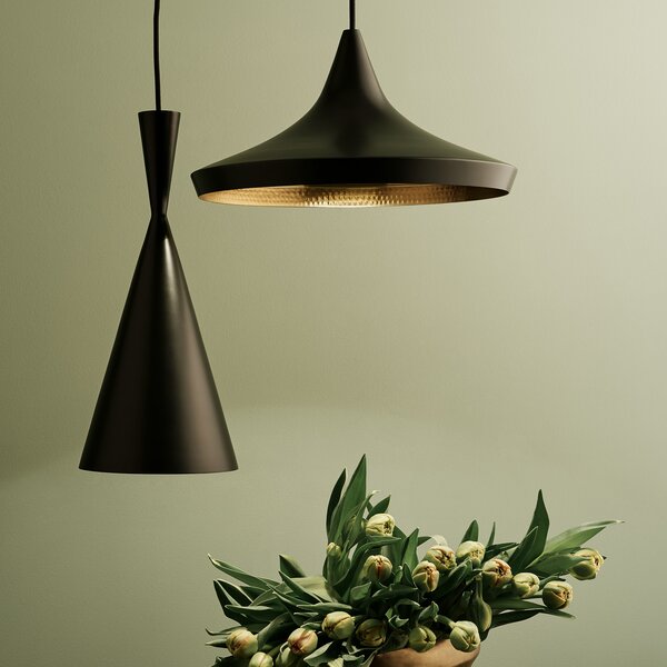 Tom Dixon LED viseća lampa Beat Flat, crna, Ø 56 cm, prigušiva, Crno, Dnevni boravak/blagovaonica, Mjed