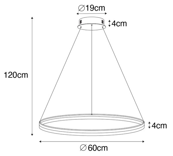 Dizajnerska viseća svjetiljka bijela 60 cm s ugrađenom LED s 3 stupnja prigušivanja - Anello