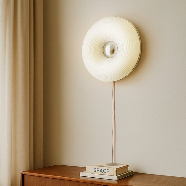 Lindby LED stolna/zidna lampa Fjora, bijela/krom, Ø 30 cm, dim., prigušiva, Bijela, Dnevni boravak/blagovaonica, Staklo