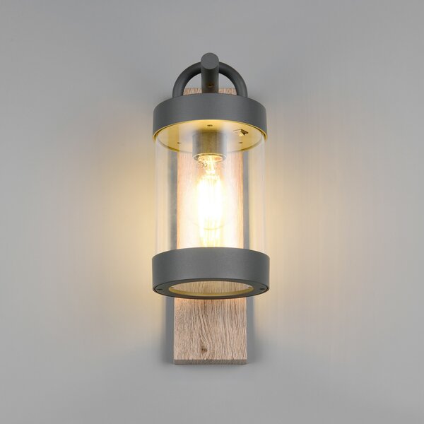 Trio Lighting Vanjska zidna svjetiljka Sambesi, izgled drveta, senzor sumraka, aluminij, Drvo, Aluminij, fenjer