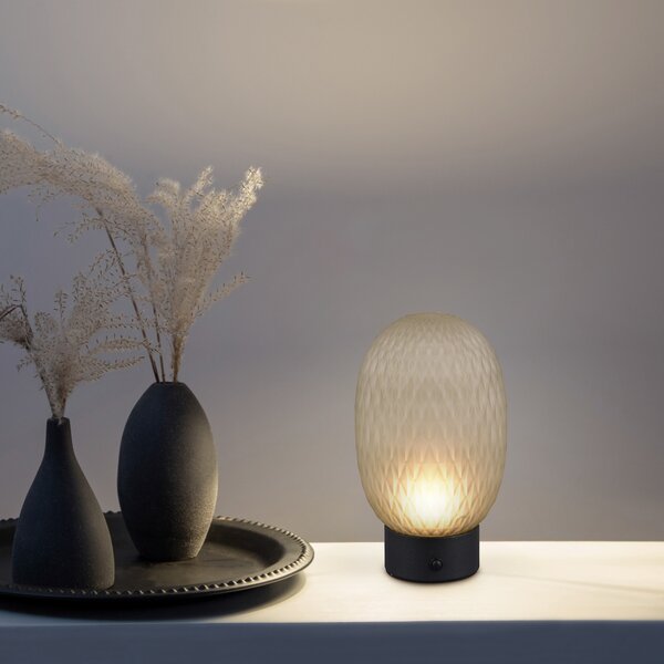 Trio Lighting LED stolna lampa na baterije Facette, zelena, USB, staklo, prigušiva, Zelena, Dnevni boravak/blagovaonica, Staklo