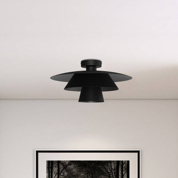 Luminex Plato stropna svjetiljka, crna, metalna, Ø 38 cm, E27, prigušiva, Crno, Dnevni boravak/blagovaonica, Metal