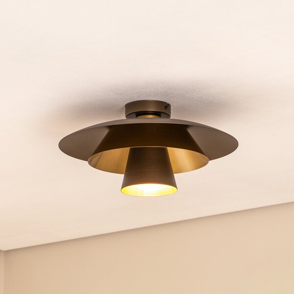 Luminex Plato stropna svjetiljka, titan/zlatna, metal, Ø 38 cm, E27, prigušiva, Sivo, Dnevni boravak/blagovaonica, Metal