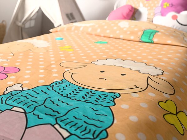 Pamučna posteljina za krevetić OVČICE krem Dimenzije posteljine: 45 x 65 cm | 90 x 135 cm