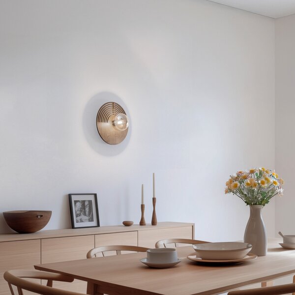 TK Lighting Zidna svjetiljka Lunar, bijela/drvena, Ø 30 cm, G9, prigušiva, Drvo, Dnevni boravak/blagovaonica, Drvo