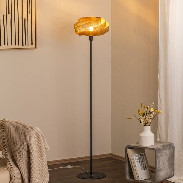 Domiluce Podna lampa Vento, crna/zlatna, metal, Ø 40 cm, E27, Zlato / mjed, Dnevni boravak/blagovaonica, Metal