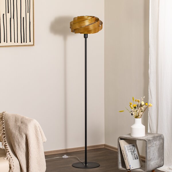 Domiluce Podna lampa Vento, crna/zlatna, metal, Ø 40 cm, E27, Zlato / mjed, Dnevni boravak/blagovaonica, Metal