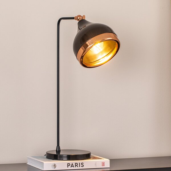 Opviq Stolna lampa Yildo, crna/bakrena, metalna, visina 52 cm, prigušiva, Crno, Dnevni boravak/blagovaonica, Metal