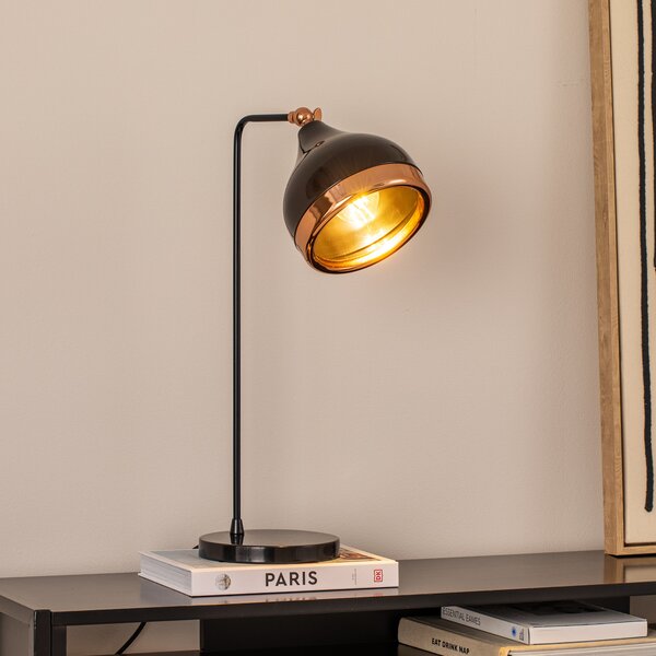 Opviq Stolna lampa Yildo, crna/bakrena, metalna, visina 52 cm, prigušiva, Crno, Dnevni boravak/blagovaonica, Metal