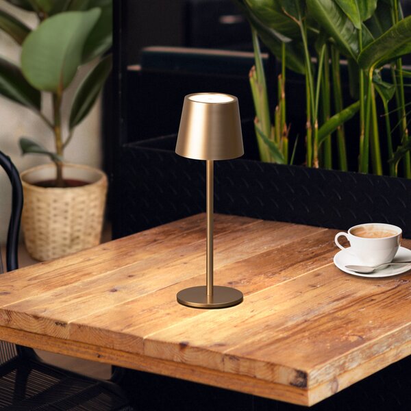 FH Lighting LED stolna lampa na baterije Roxi, boja kave, metalna, IP54, prigušivač, prigušiva, Smeđa / hrđa, Dnevni boravak/blagovaonica, Metal