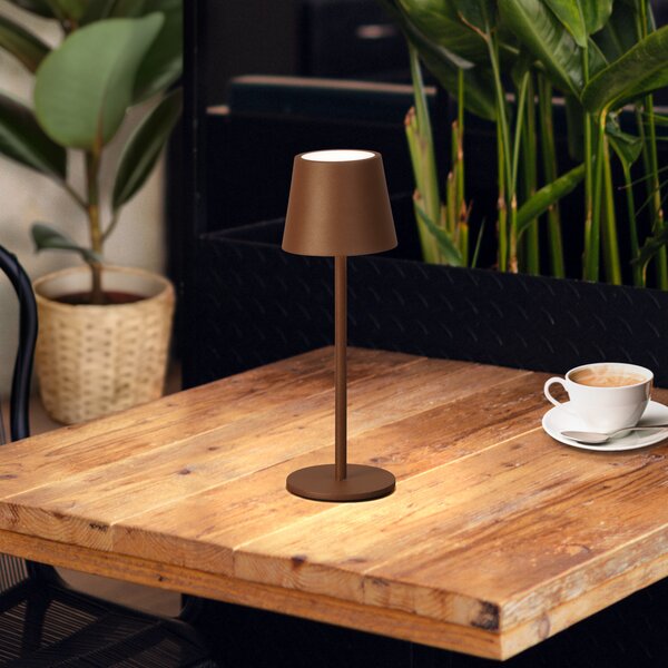 FH Lighting LED stolna lampa na baterije Roxi, boja hrđe, metalna, IP54, prigušivač, prigušiva, Smeđa / hrđa, Dnevni boravak/blagovaonica, Metal