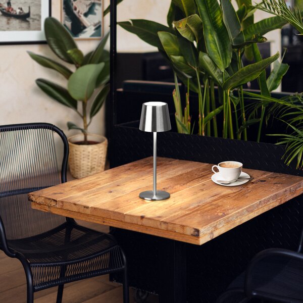 FH Lighting LED stolna lampa na baterije Roxi, boja nikla, metalna, IP54, s prigušivačem, prigušiva, Metalik, Dnevni boravak/blagovaonica, Metal