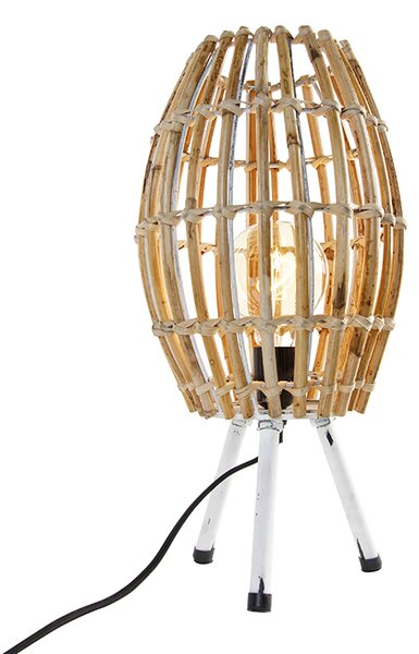 Rustikalna stolna lampa tronožac bambus s bijelom - Canna Capsule