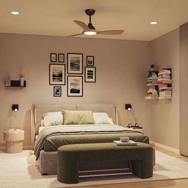 Philips LED ventilator Olas, Ø 106 cm, smeđi/crni, tihi, prigušiva, Drvo, Dnevni boravak/blagovaonica, Plastika
