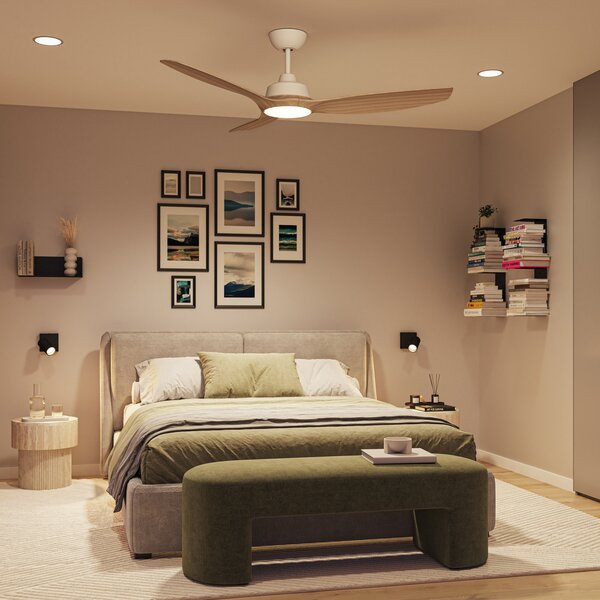 Philips LED ventilator Olas, Ø 132 cm, smeđi/bijeli, tihi, prigušiva, Drvo, Dnevni boravak/blagovaonica, Plastika