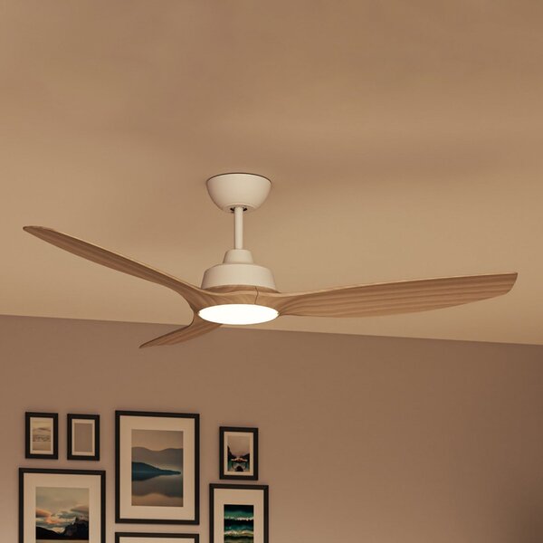 Philips LED ventilator Olas, Ø 132 cm, smeđi/bijeli, tihi, prigušiva, Drvo, Dnevni boravak/blagovaonica, Plastika