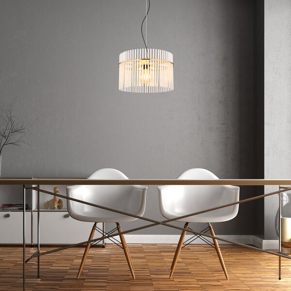 Globo Viseća lampa Gorley, Ø 40 cm, zlatna boja, staklo, prigušiva, Zlato / mjed, Dnevni boravak/blagovaonica, Staklo