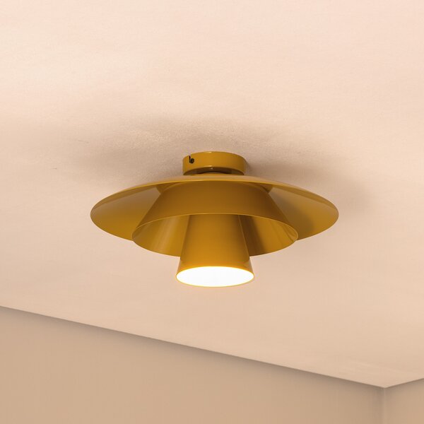Luminex Stropna svjetiljka Plato, žuta boja senfa, metalna, Ø 38 cm, E27, prigušiva, Žuta, Dnevni boravak/blagovaonica, Metal