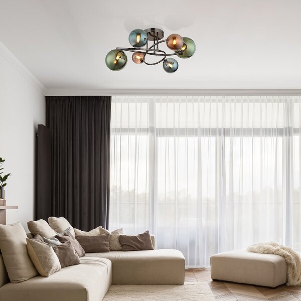 Globo Stropna lampa Riha, Ø 65 cm, šarena, staklo/metal, Višebojno, Dnevni boravak/blagovaonica, Staklo