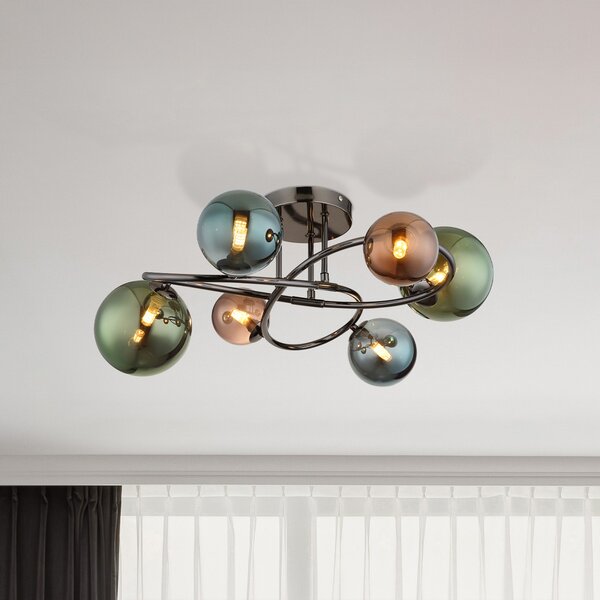 Globo Stropna lampa Riha, Ø 65 cm, šarena, staklo/metal, Višebojno, Dnevni boravak/blagovaonica, Staklo